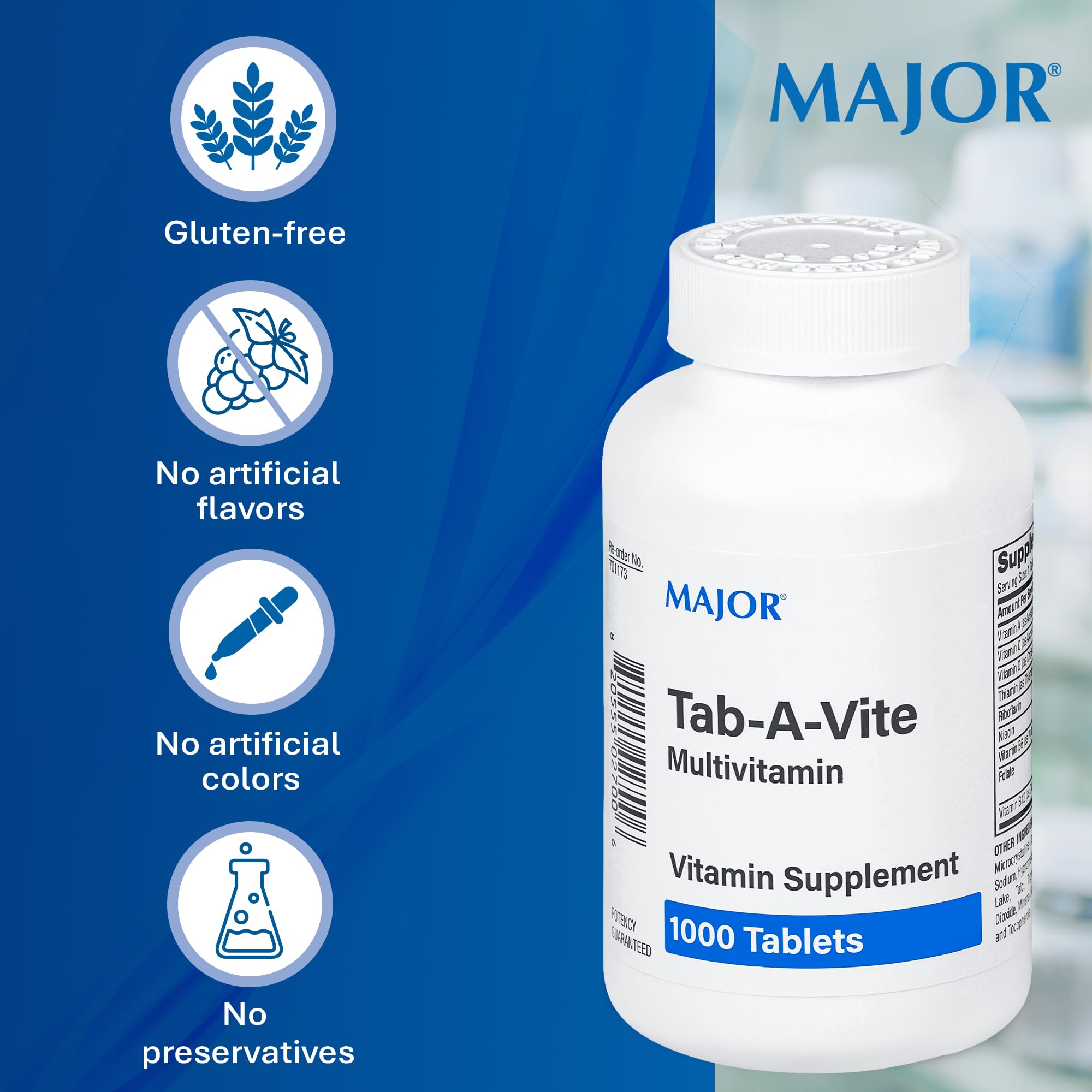 MAJOR Tab-A-Vite tabletas formulación de calidad sin gluten.