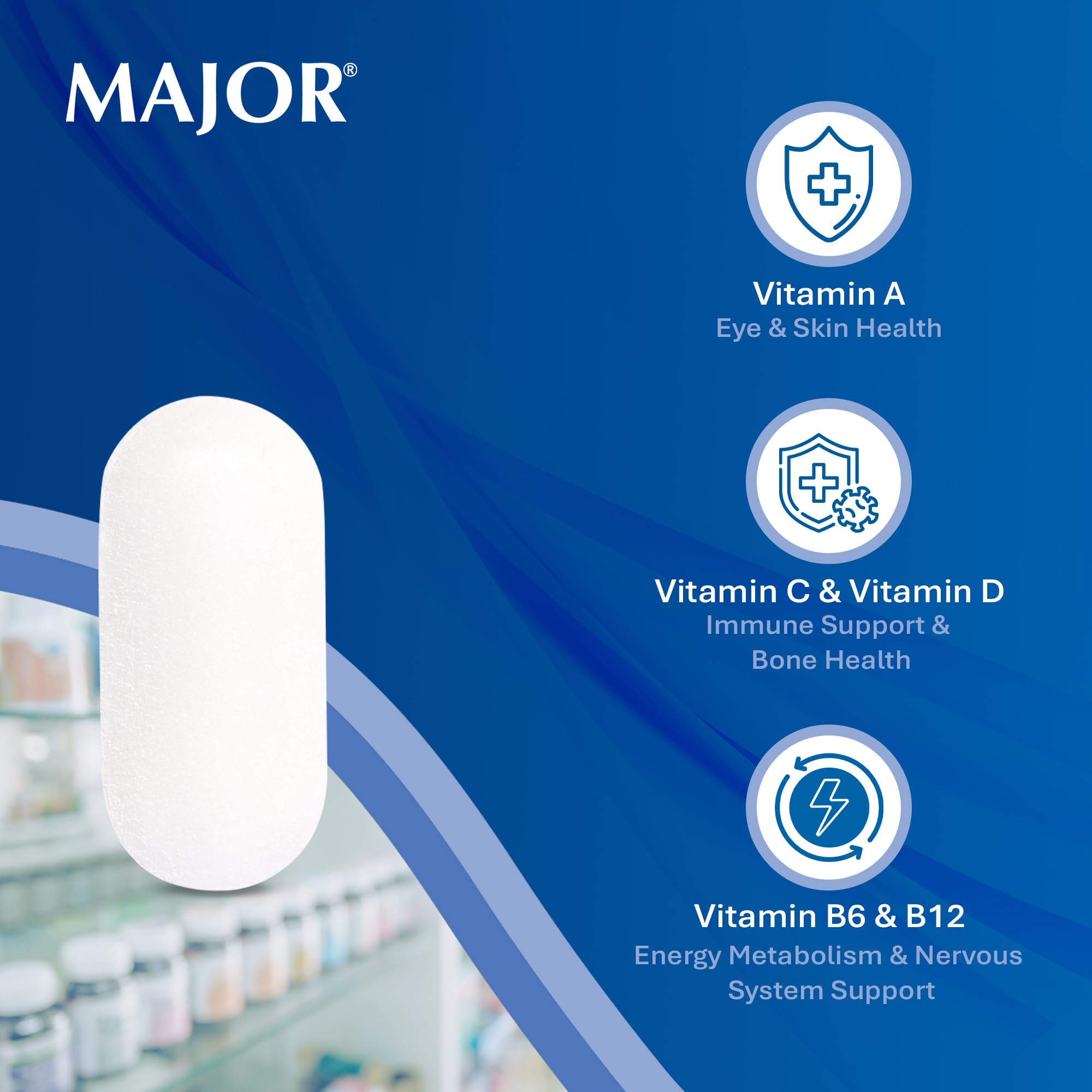 MAJOR Tab-A-Vite tabletas fortaleza ósea para adultos activos.