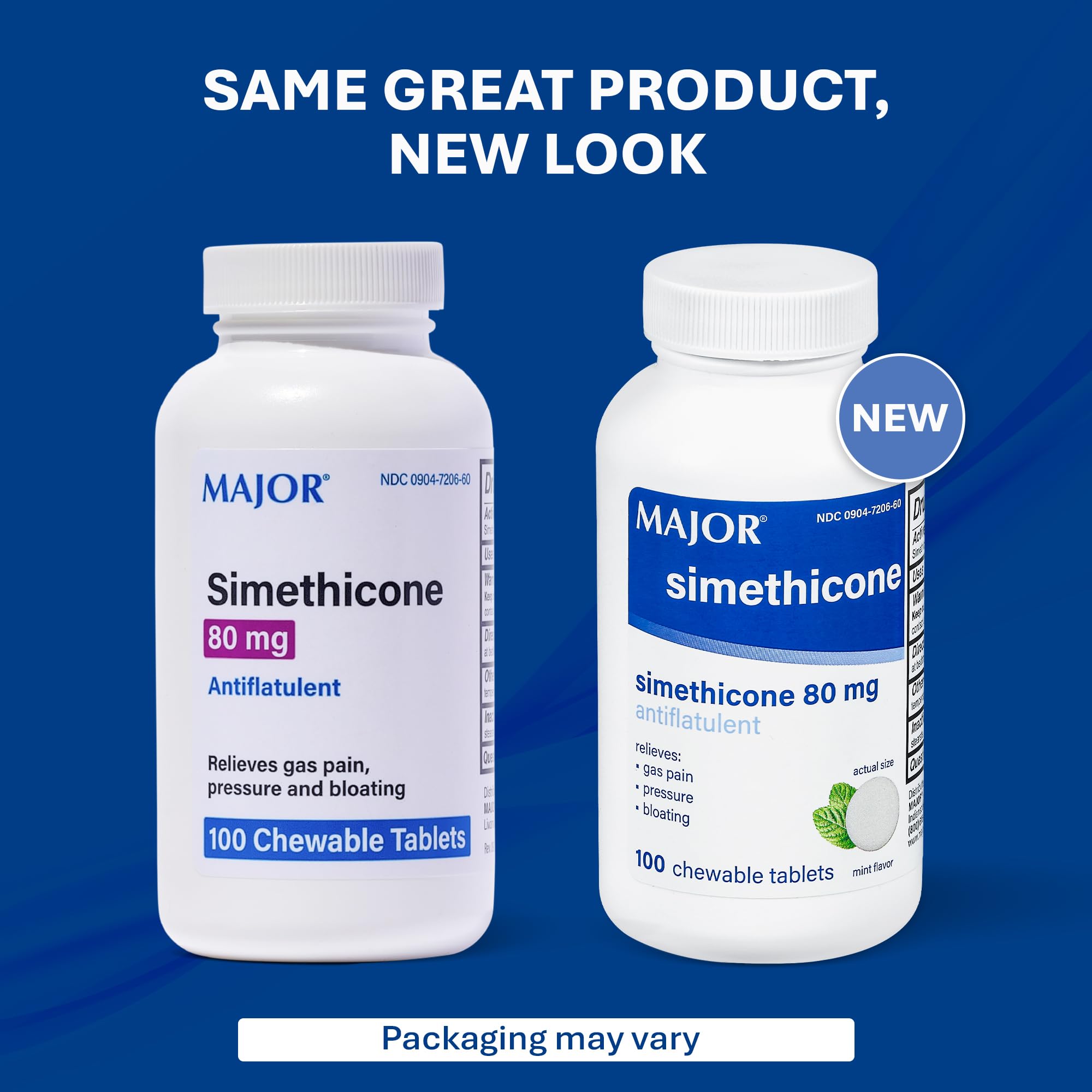 Tabletas MAJOR con simeticona de 80 mg para molestias de gas.