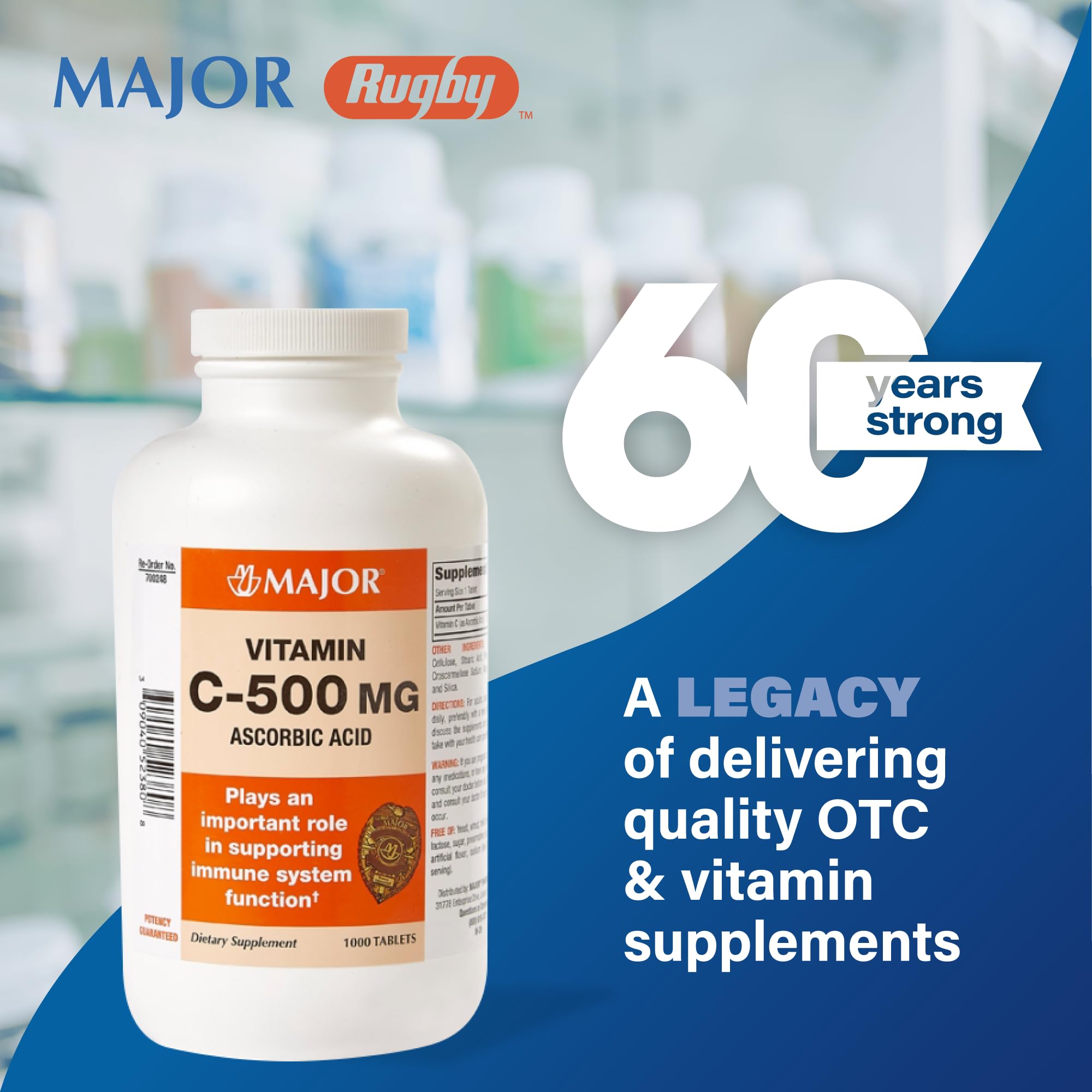 MAJOR Vitamina C-500mg: detalle de la tableta destacando formato cómodo