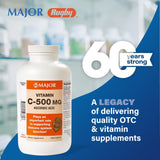 MAJOR Vitamina C-500mg: detalle de la tableta destacando formato cómodo