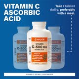 MAJOR Vitamina C-500mg: dosificación diaria visible en la etiqueta para rutina fiable