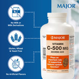 MAJOR Vitamina C-500mg: etiqueta clara que facilita verificar 500 mg por tableta