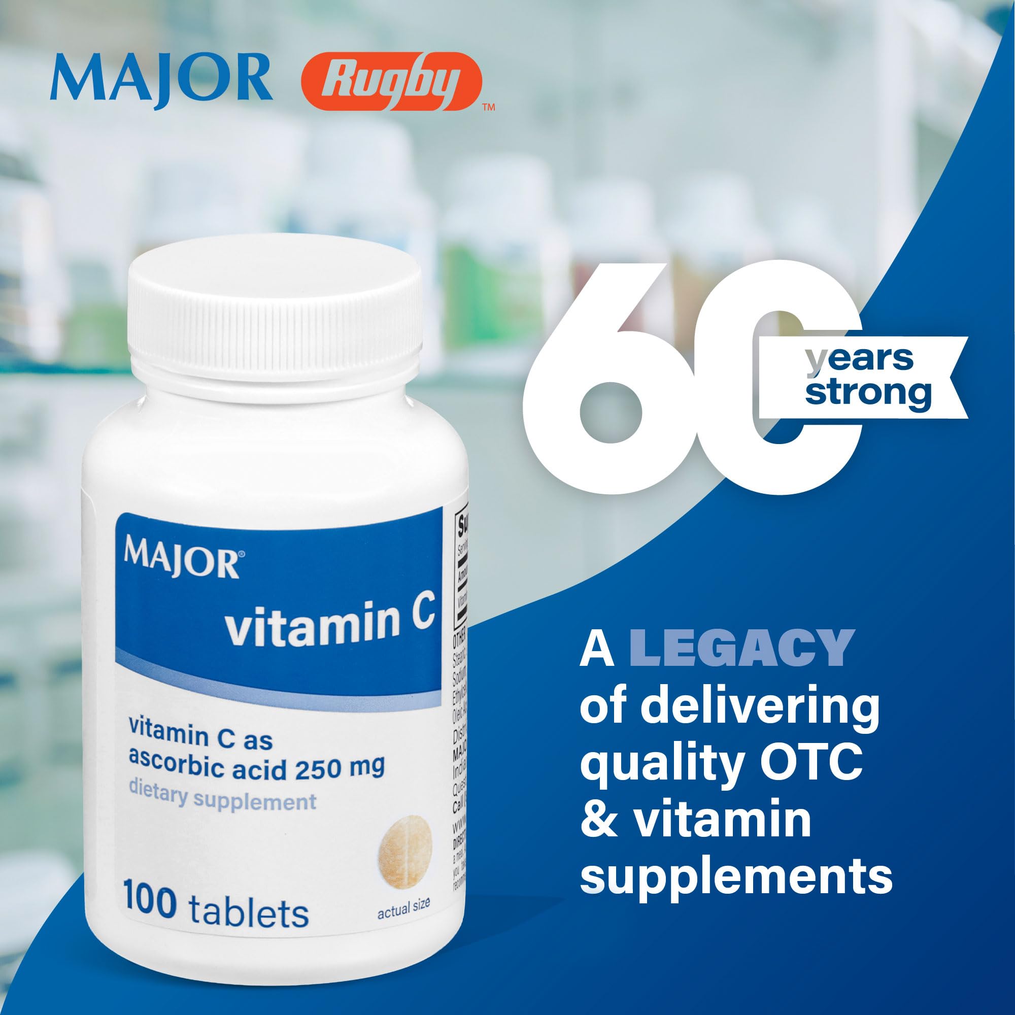 MAJOR Vitamin C 250 mg tabletas, enfoque en textura y tamaño cómodo