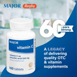 MAJOR Vitamin C 250 mg tabletas, enfoque en textura y tamaño cómodo