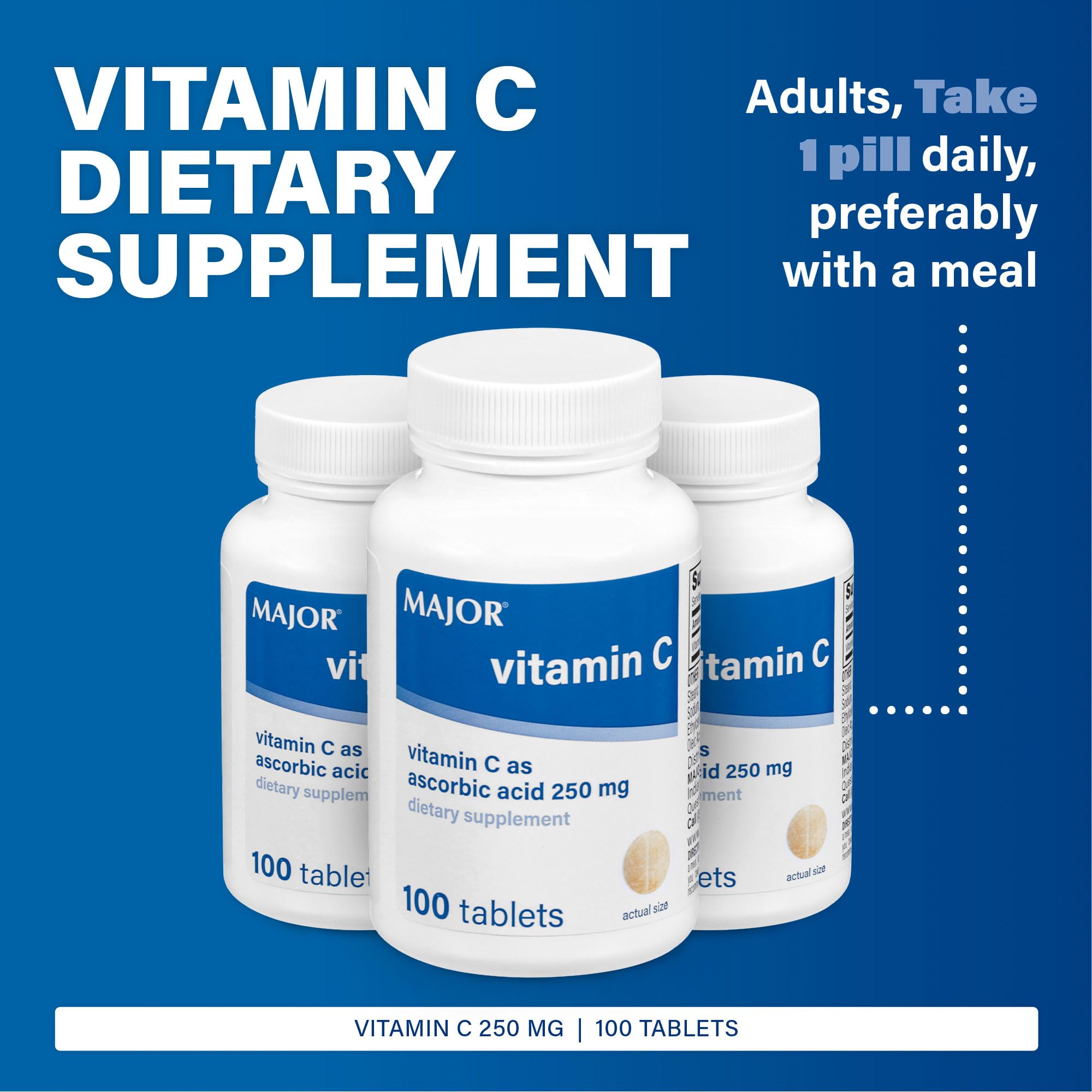 MAJOR Vitamin C 250 mg, muestra dosis diaria con comida