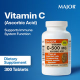 MAJOR Vitamina C-500 frasco etiqueta: información de dosis y fórmula