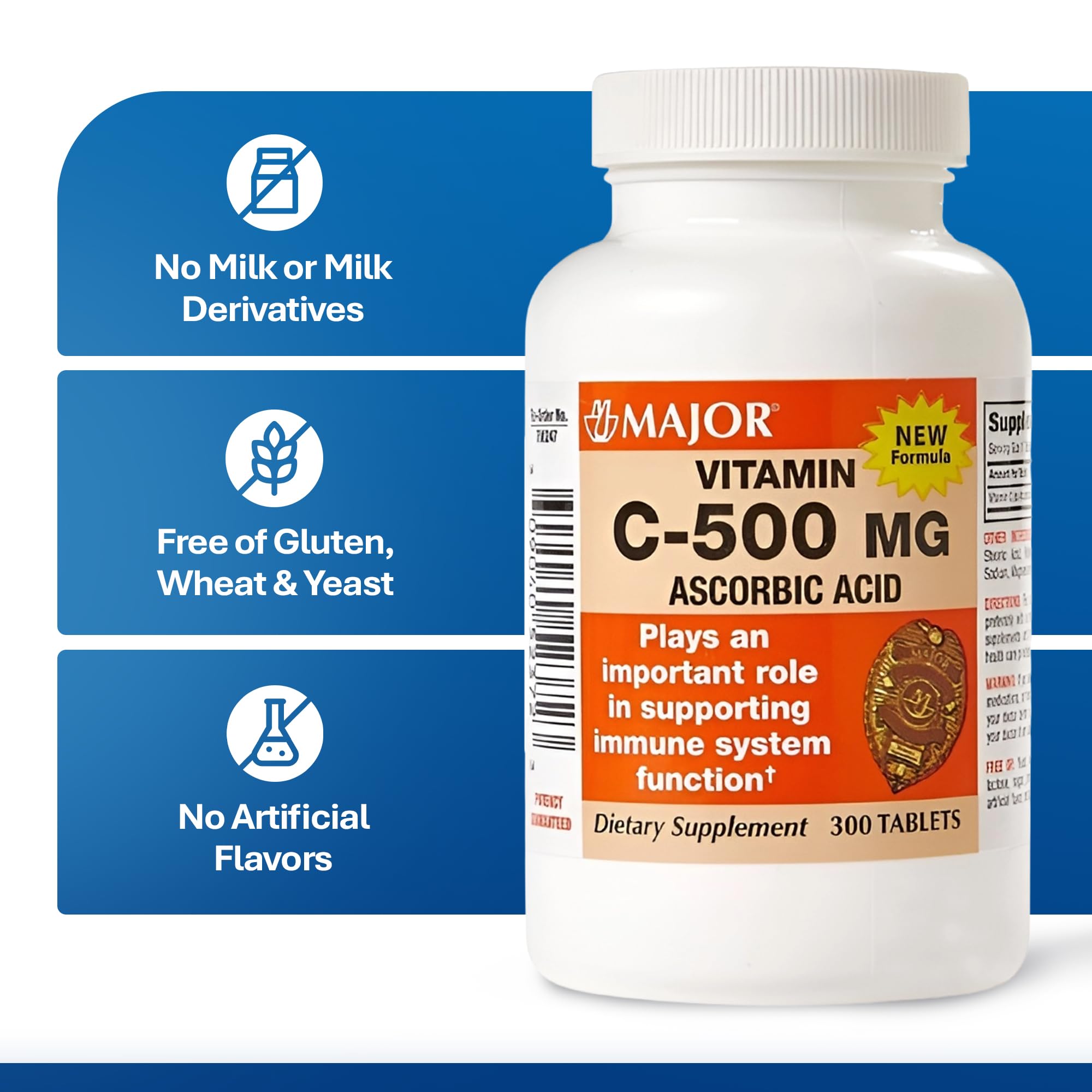 MAJOR Vitamina C-500 mano sosteniendo frasco: uso diario con comida