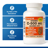 MAJOR Vitamina C-500 mano sosteniendo frasco: uso diario con comida