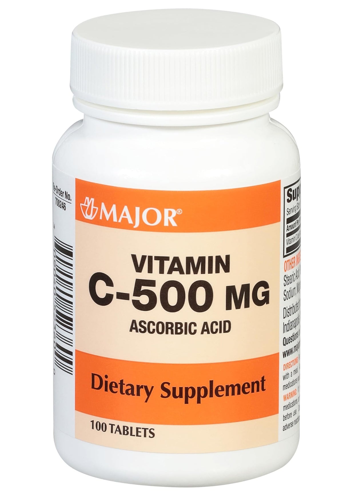 MAJOR vitamina C 500 mg, frente del bote, apoyo diario al sistema inmune.