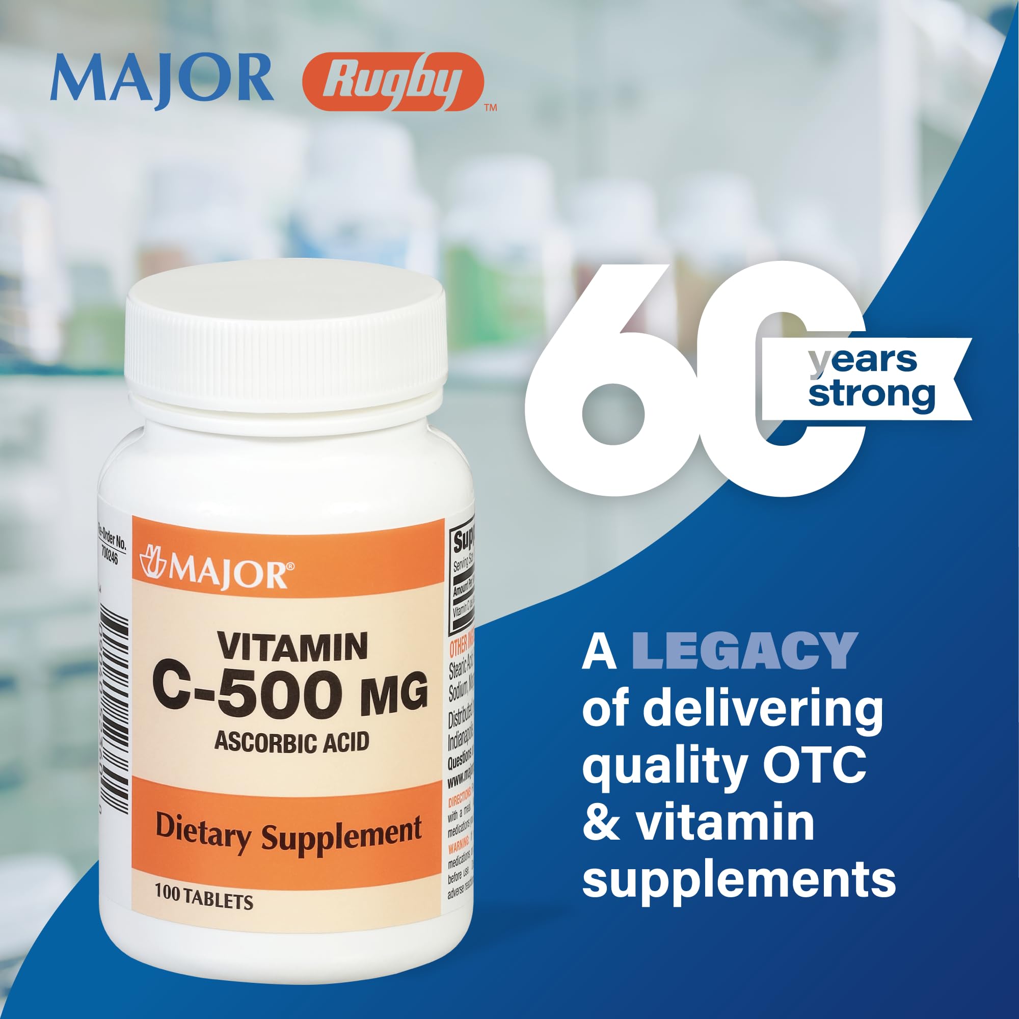 MAJOR vitamina C 500 mg, uso con comidas, absorción conveniente.