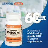 MAJOR vitamina C 500 mg, uso con comidas, absorción conveniente.