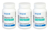 MAJOR Vitamina D3 10mcg, enfoque en tableta para apoyo diario del bienestar.