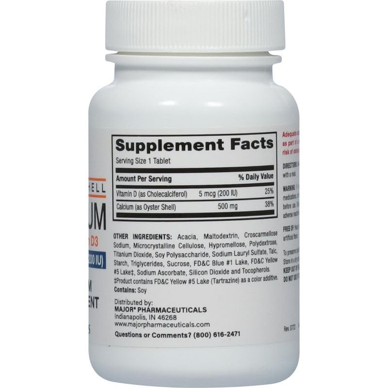 MAJOR vitamina D3 200 UI, tableta para apoyar el aporte diario de calcio.