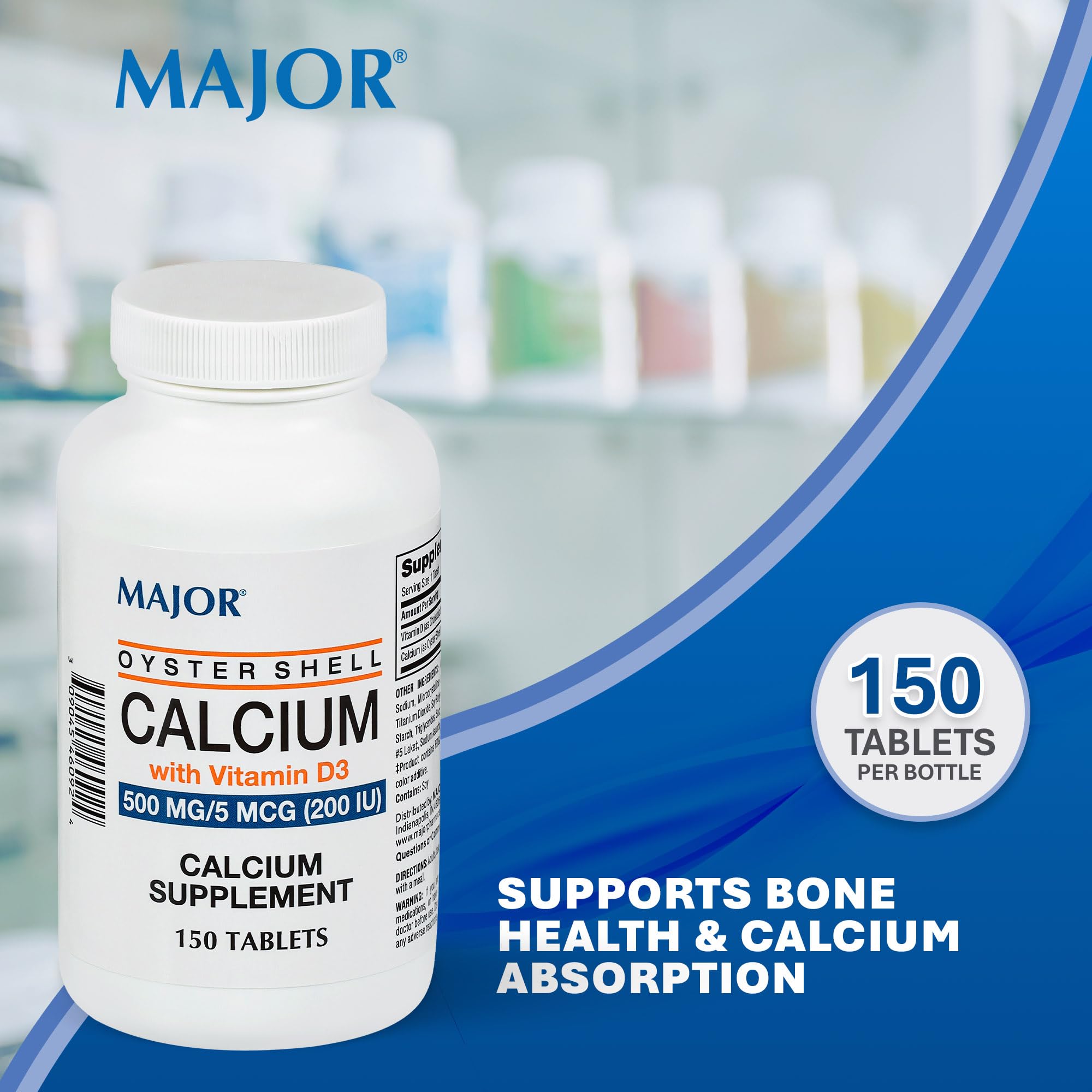 MAJOR vitamina D3 200UI, tableta para mejor absorción de calcio.