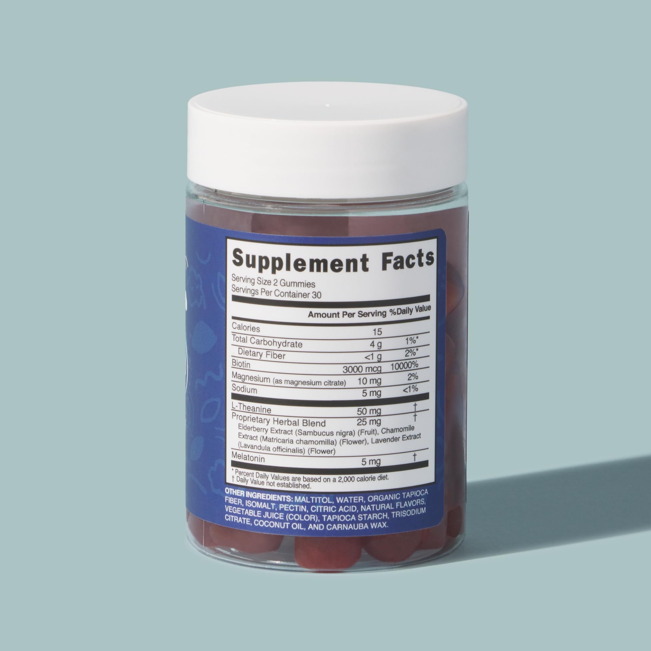 MAKE TIME Beauty Sleep Gummies, etiqueta clara con ingredientes para la noche.