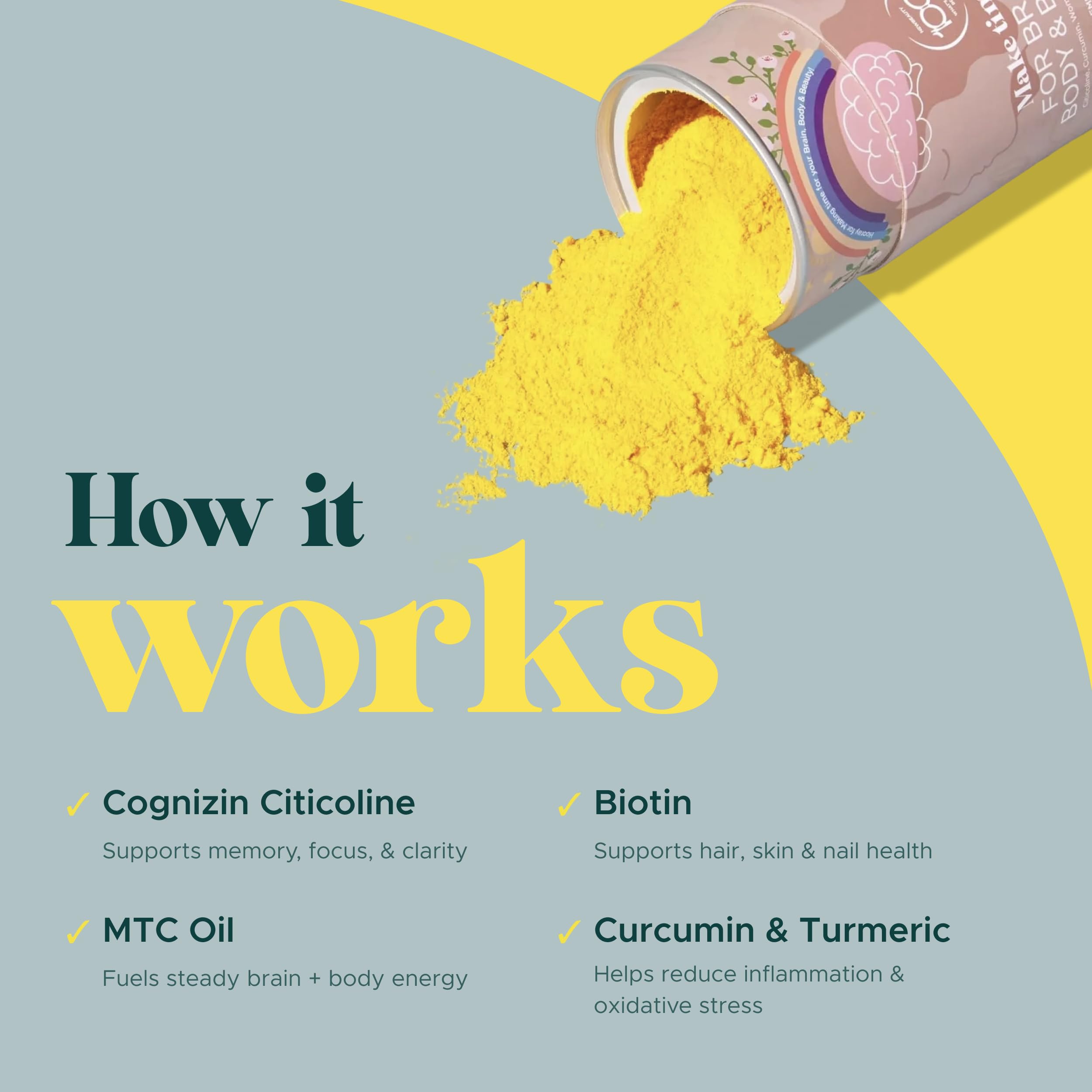MAKE TIME Cognizin acetil-L-carnitina y curcumina, ingredientes para foco