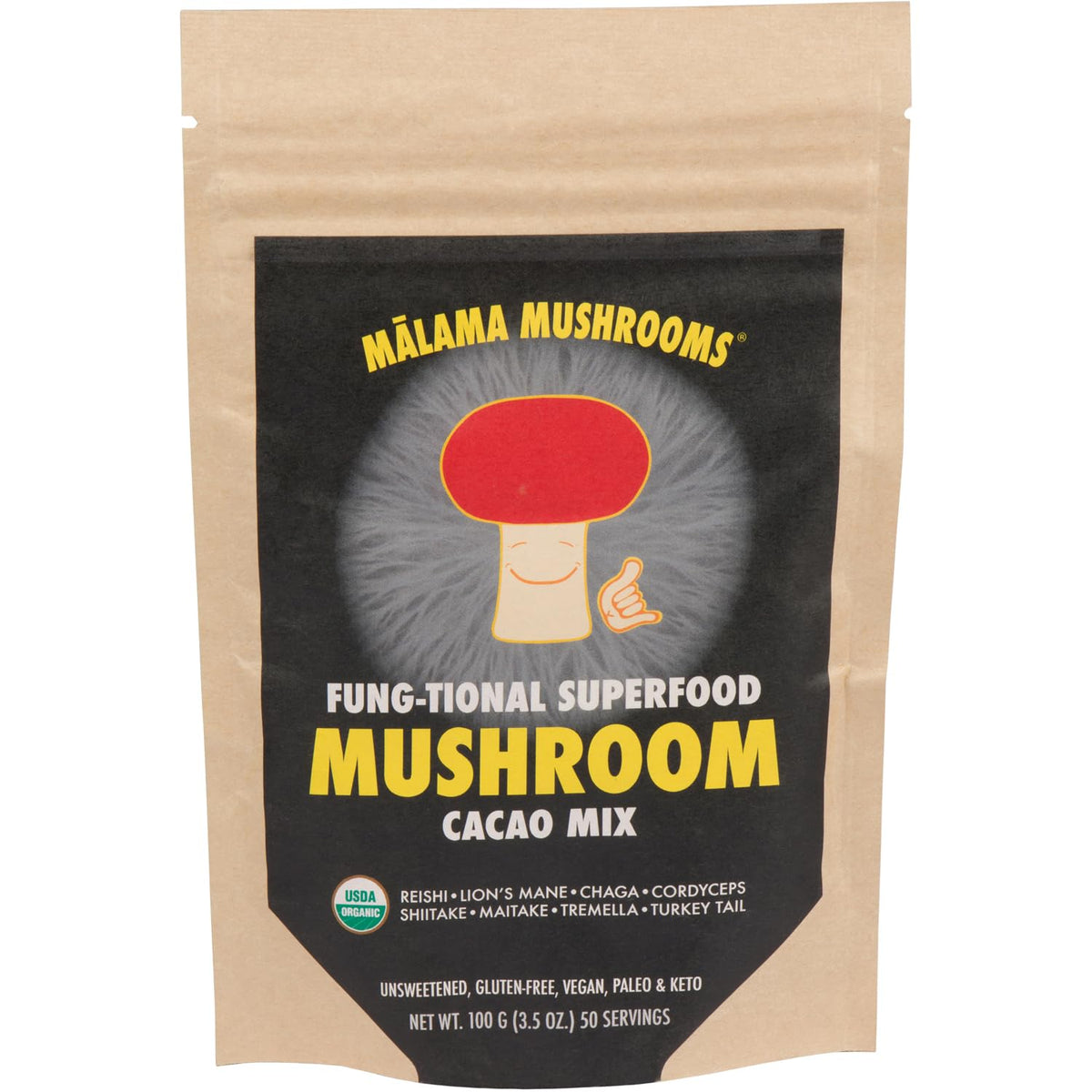 Malama Mushrooms: cacao caliente con 8 hongos para confort y enfoque.