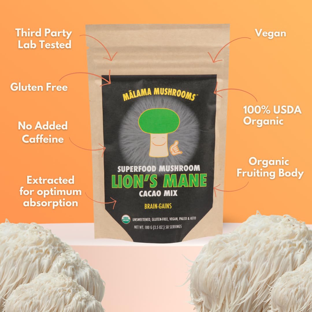 Malama Mushrooms: extracto de hongo melena de león para absorción eficiente.