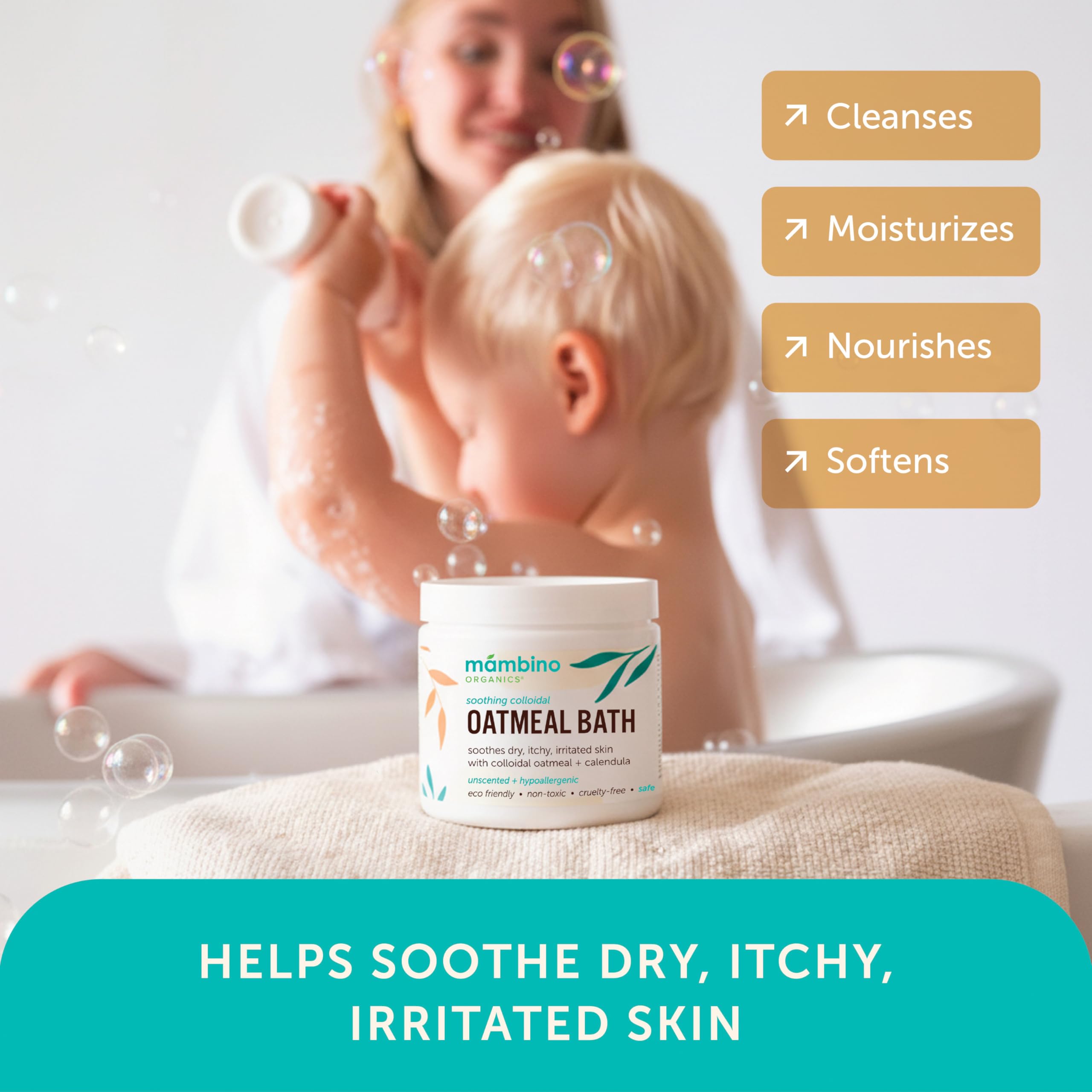 Calendula y camomila de Mambino Organics, suavizan la piel delicada durante el baño.