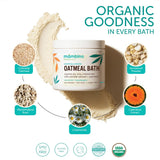 Polvo avena de Mambino Organics, textura suave para baño calmante.
