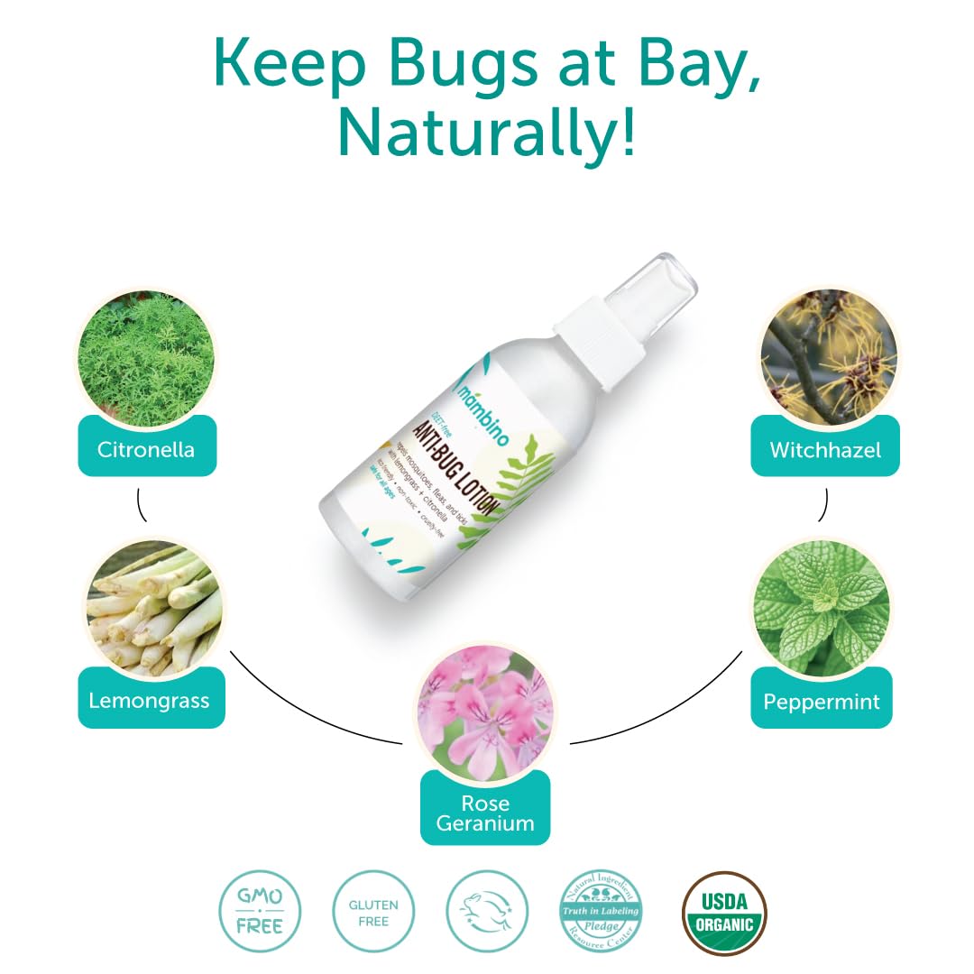Aplicación corporal de Loción Antimosquitos Mambino Organics para piel sensible