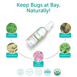 Mambino Organics Anti-Bug Spray aplicado en la mano, prevención de picaduras sin químicos