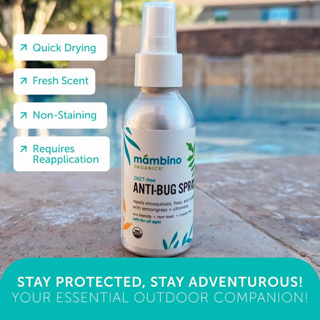 Mambino Organics Anti-Bug Spray en exterior, perfecto para días en patio o camping