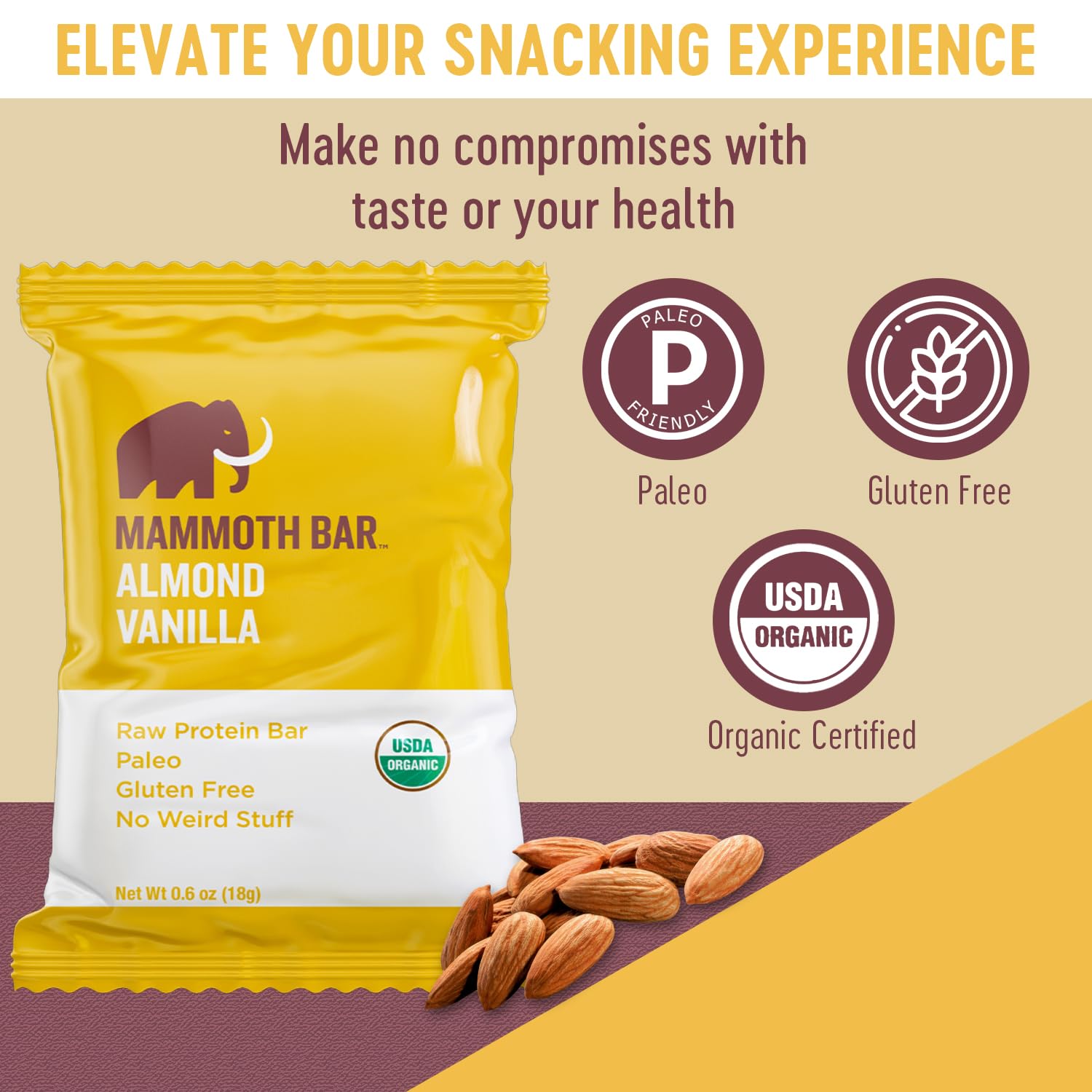 Mammoth Bar Almendra Vainilla: snack saludable para un estilo de vida activo.