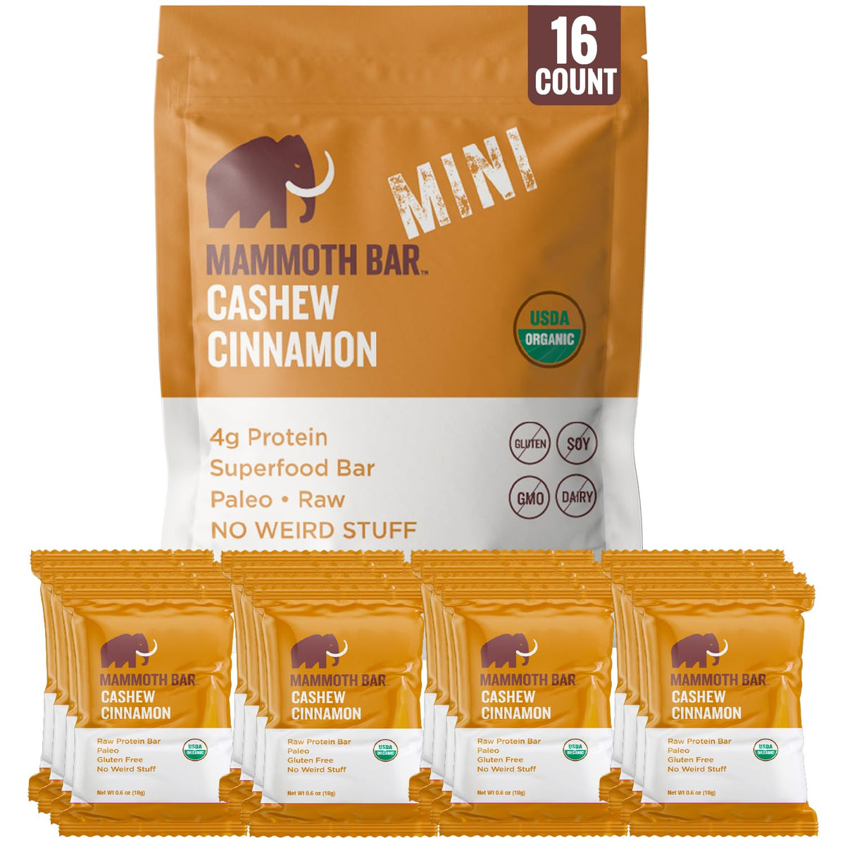Mammoth Bar Cashew Canela: mini barra para snack portátil proteico