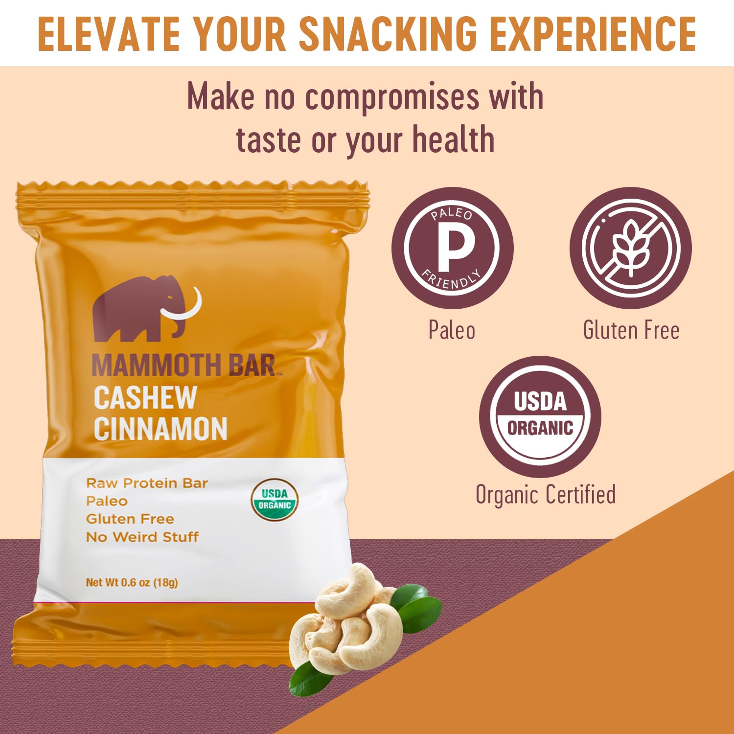 Mammoth Bar Cashew Canela snack energético saludable para deporte
