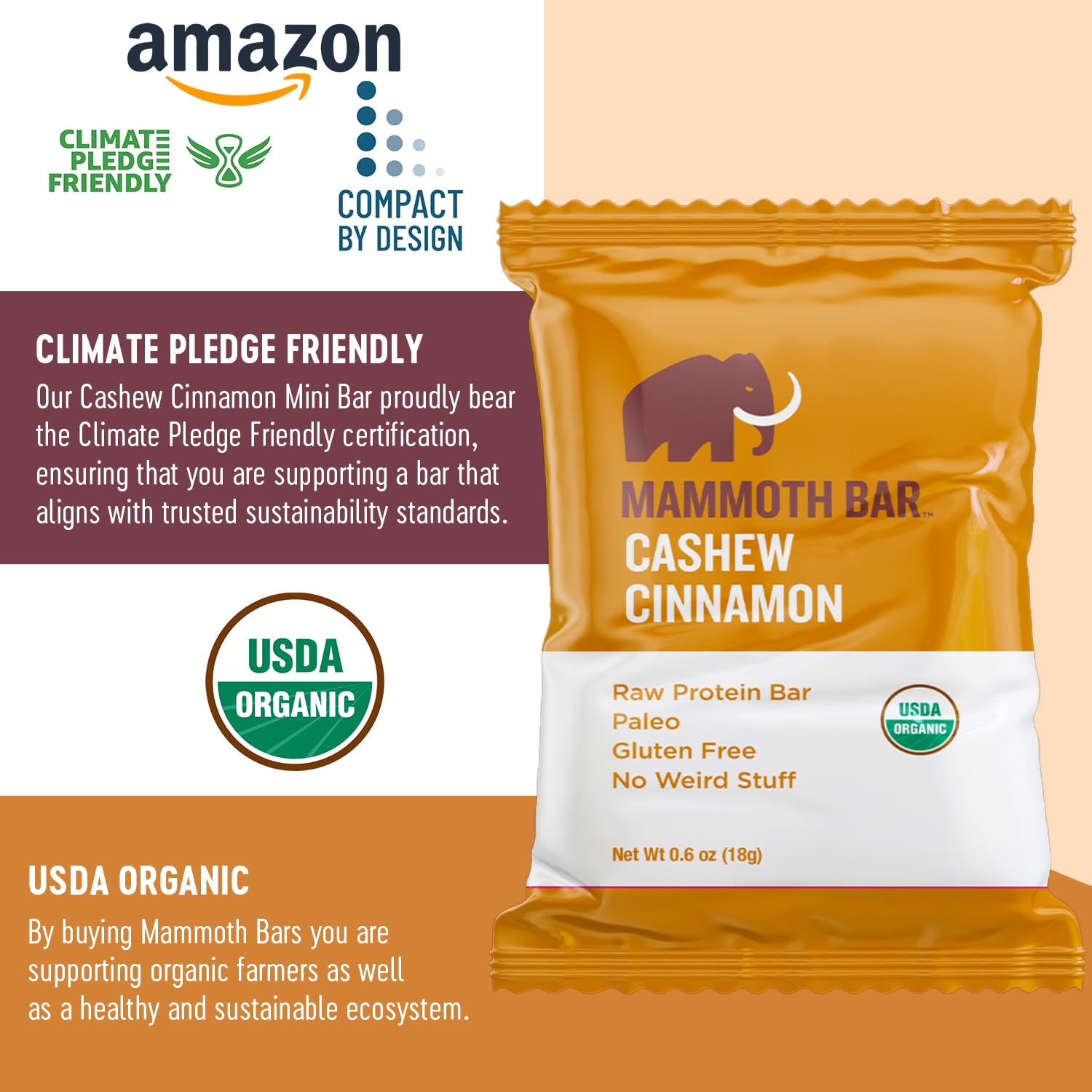 Mammoth Bar Cashew Canela mini textura: crujiente y sabor natural
