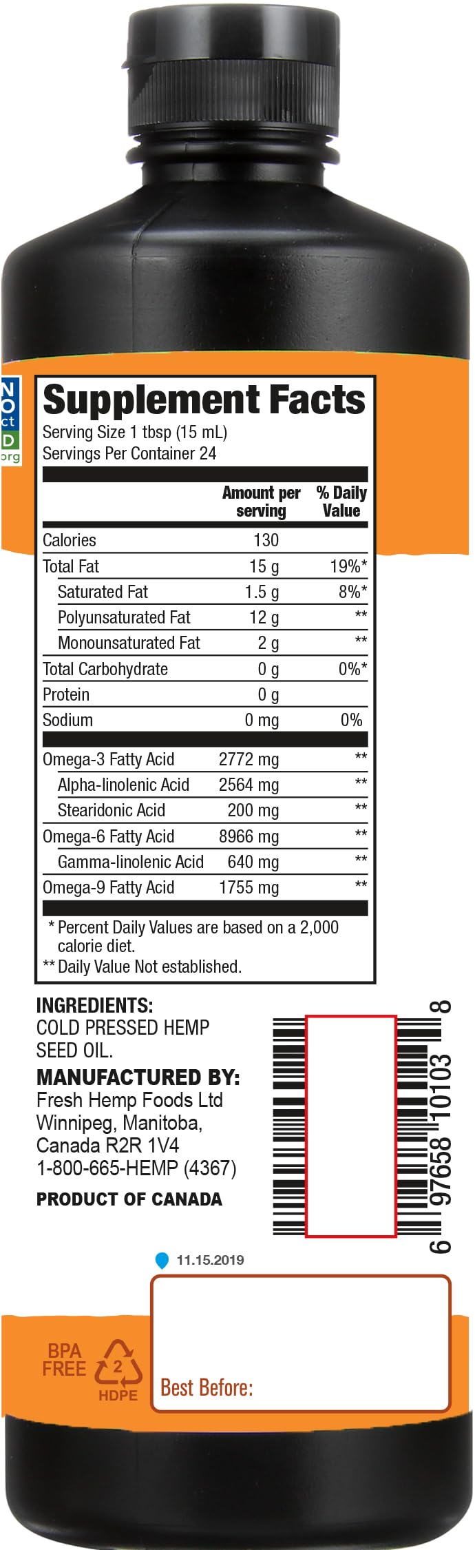 Manitoba Harvest Aceite de cáñamo para ensaladas con sabor a nuez.