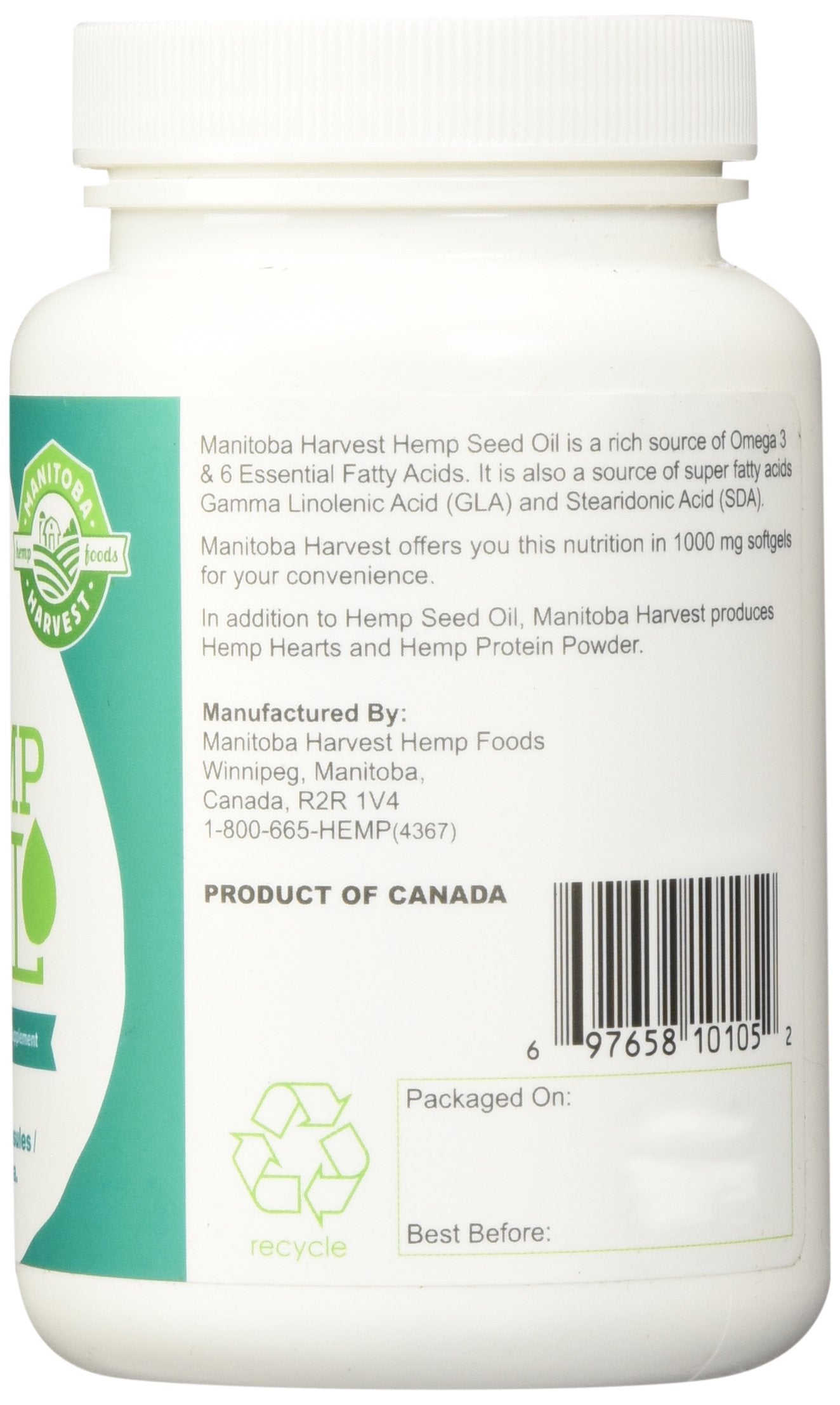Manitoba Harvest Aceite de Cáñamo cápsulas blandas, dosis portátil para omega 3 y 6