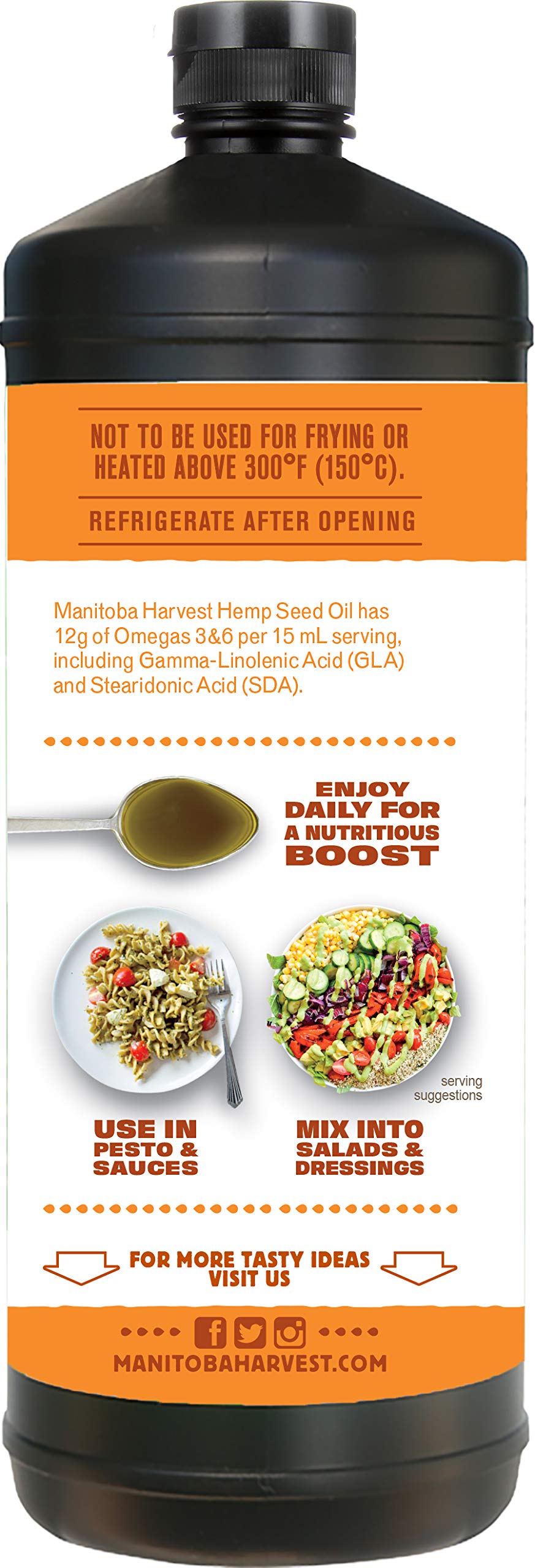 Etiqueta de Manitoba Harvest destaca calidad premium y certificaciones.