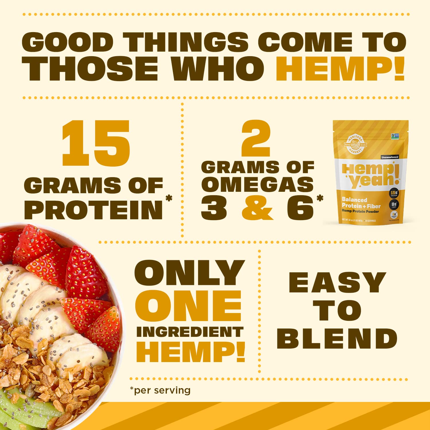 Manitoba Harvest Hemp Yeah omega 3 y 6 en polvo para dietas veganas