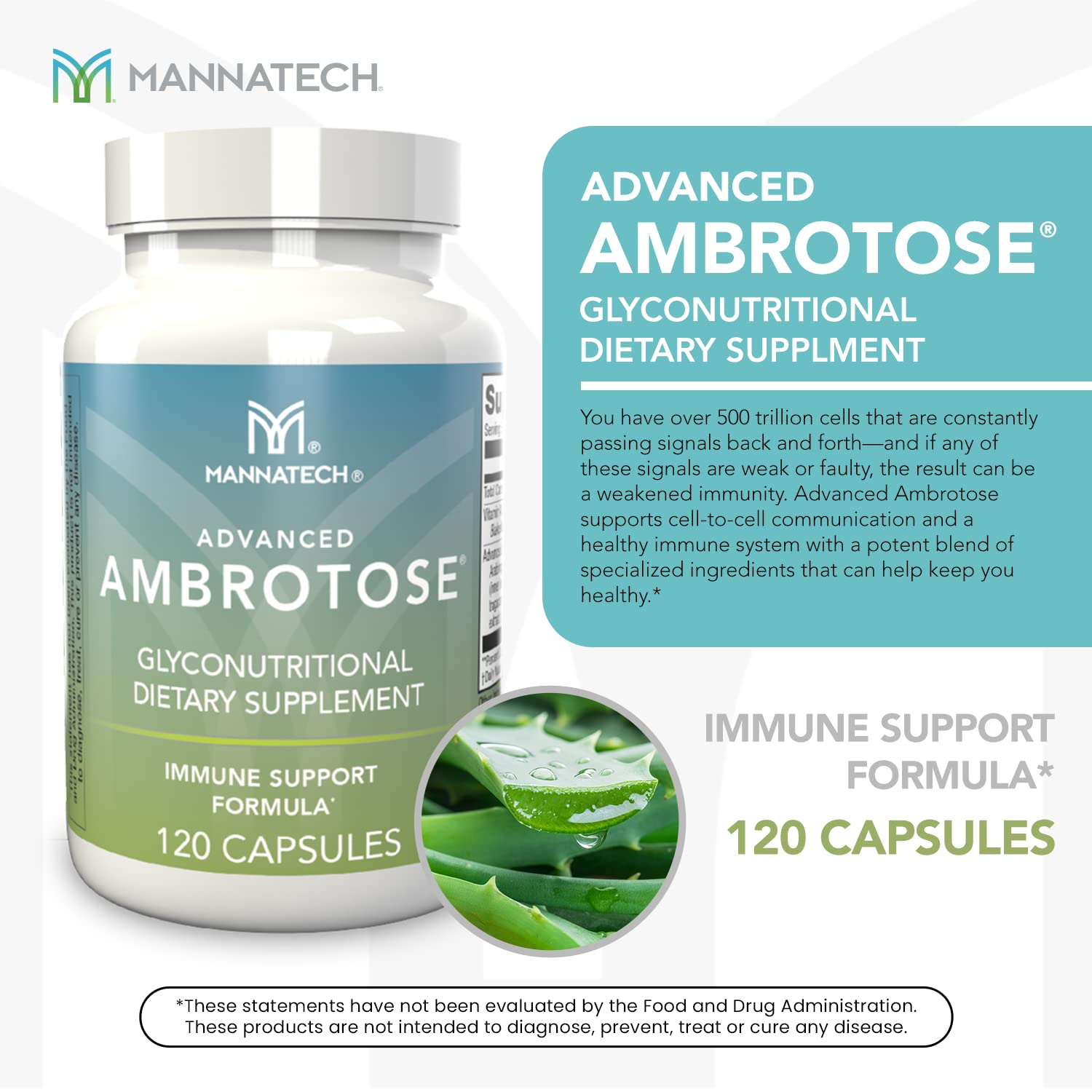 Etiqueta frontal de Ambrotose: información clara sobre ingredientes.