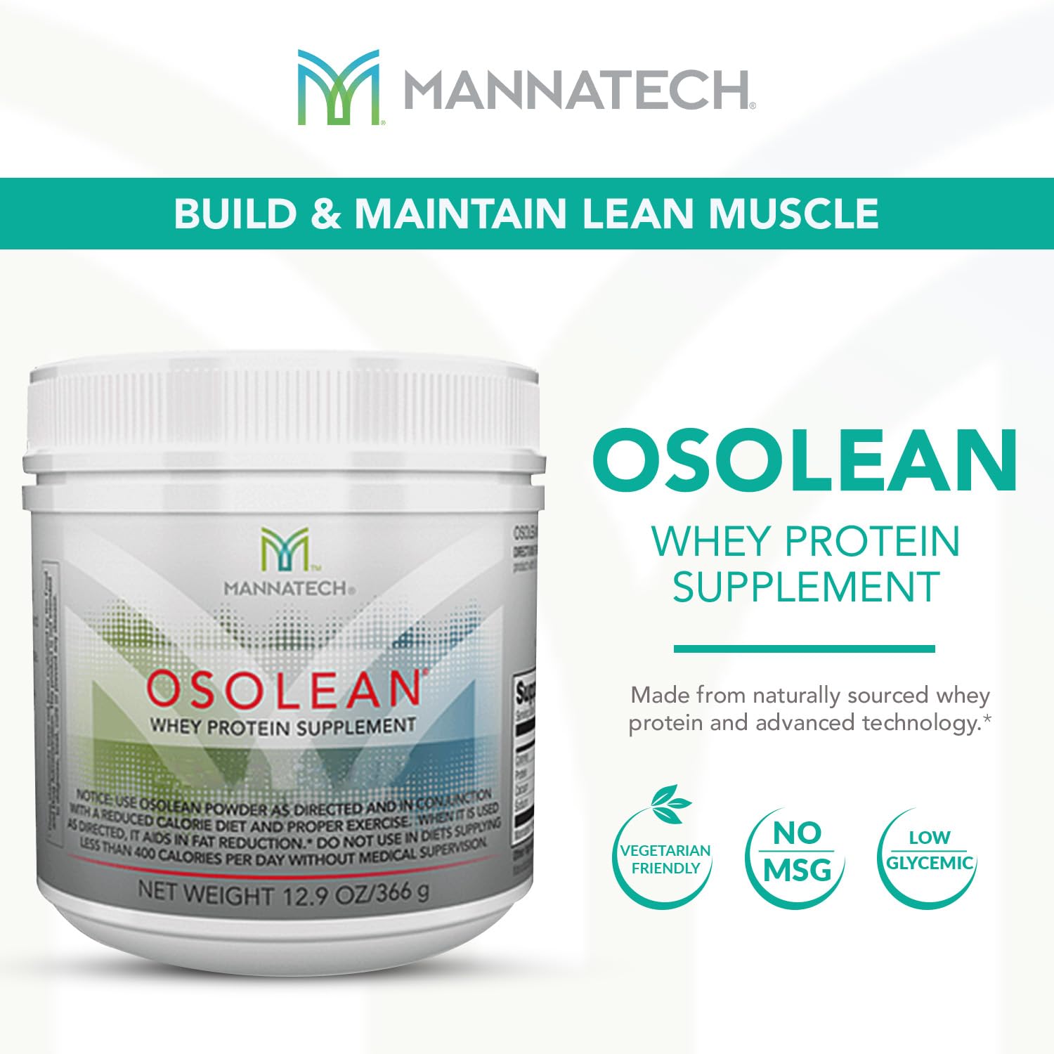 Mannatech OsoLean batido en vaso, sabor natural para saciar entre comidas.