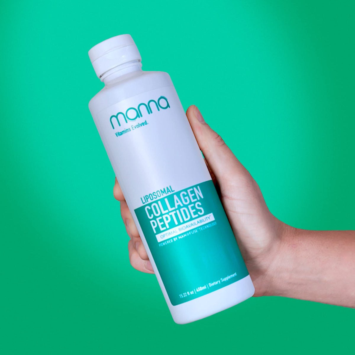 Manna Vitamins Evolved colágeno liposomales líquido en botella para uso diario