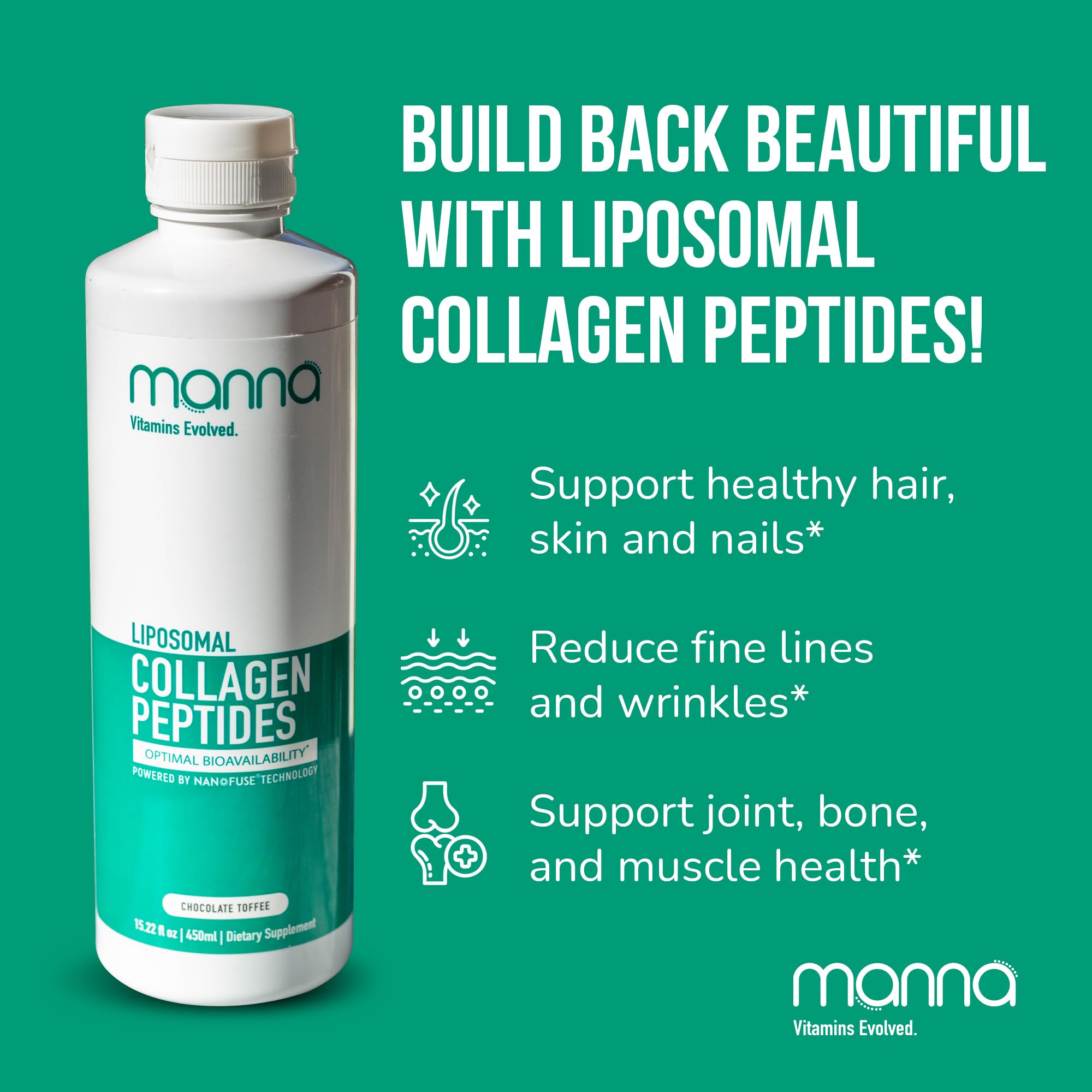 Manna Vitamins Evolved etiqueta del producto colágeno liposomal
