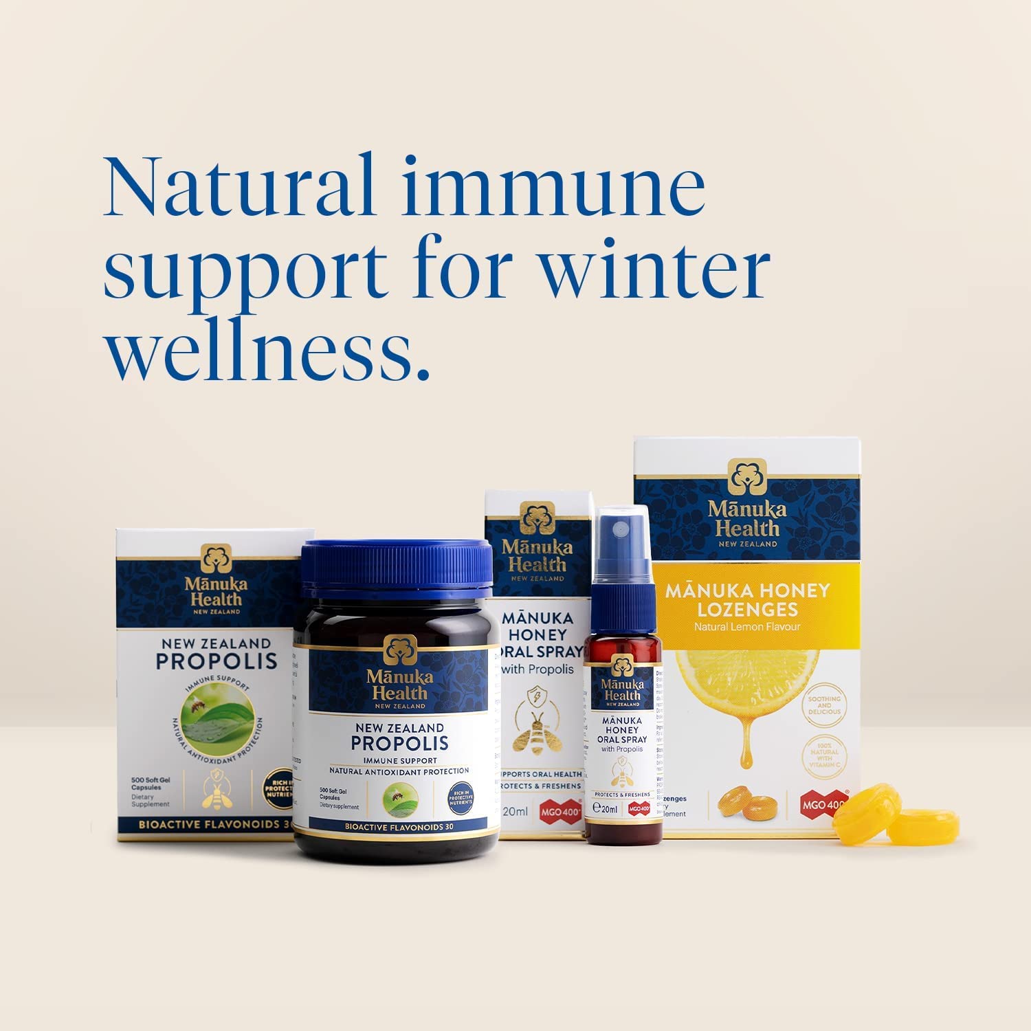 Pastillas Manuka Health sabor limón con aroma cítrico refrescante.