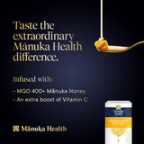 Pastillas Manuka Health individuales para llevar a cualquier lugar.