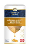 Pastillas Manuka Health limón y jengibre en envase, alivio para la garganta.