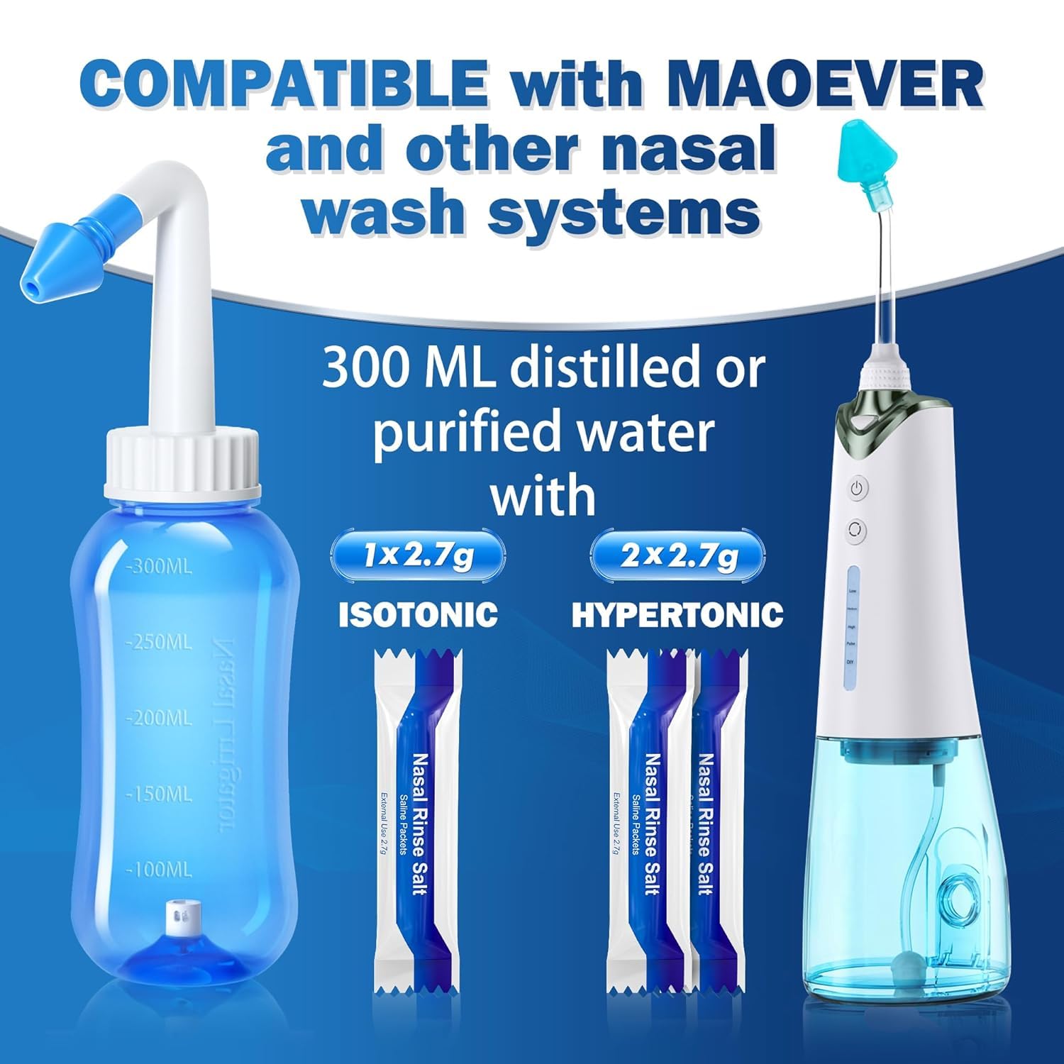 MAOEVER solución salina apta para diferentes dispositivos de irrigación nasal