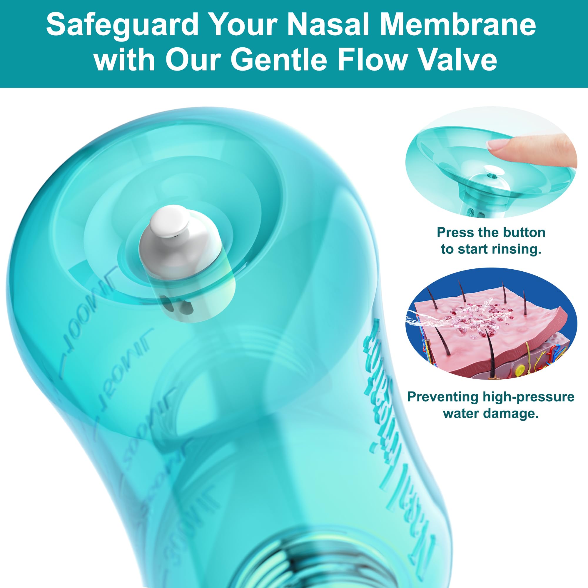 MAOEVER Neti Pot: 300 ml de capacidad para sesiones prolongadas.