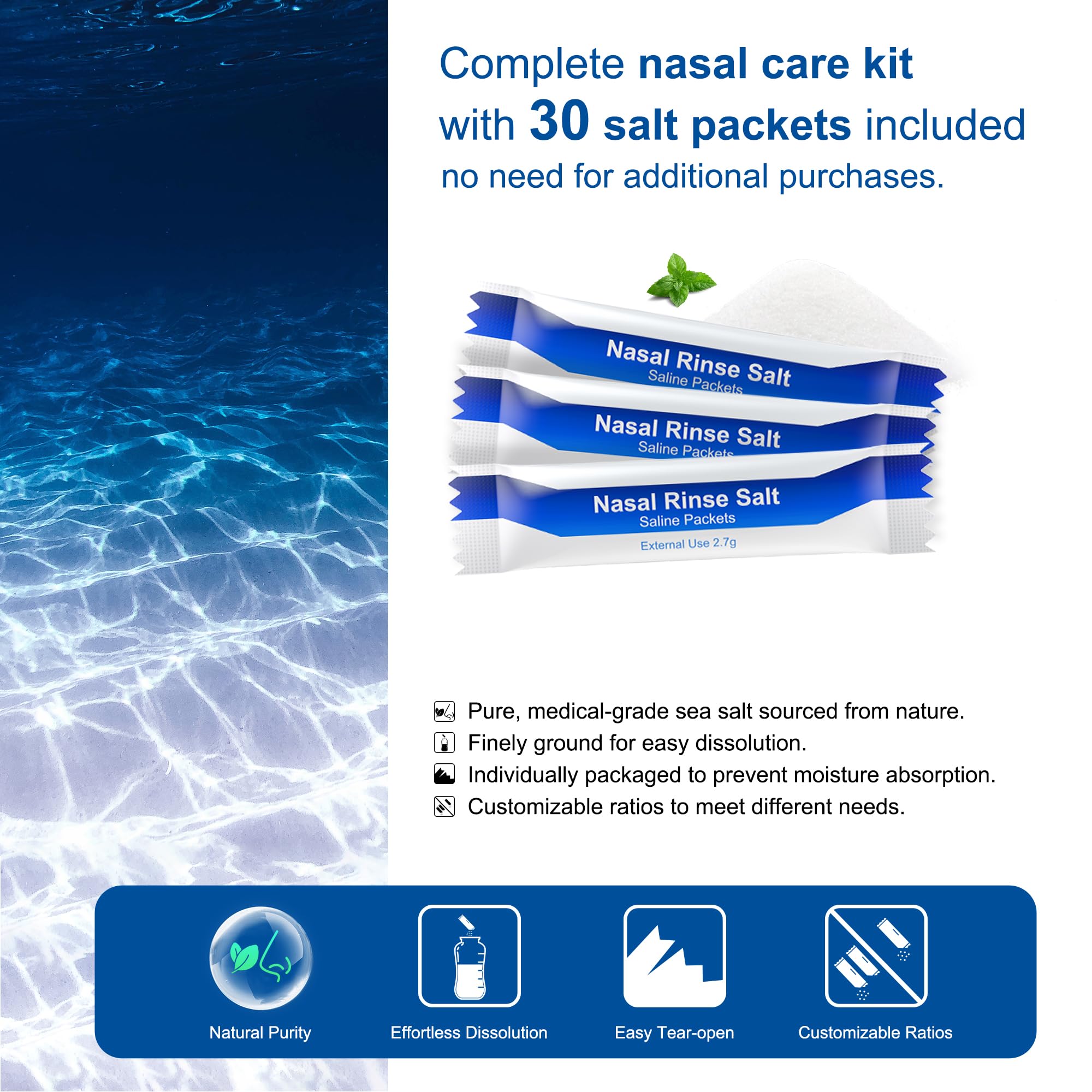 MAOEVER Neti Pot salina premedida para enjuague isotónico