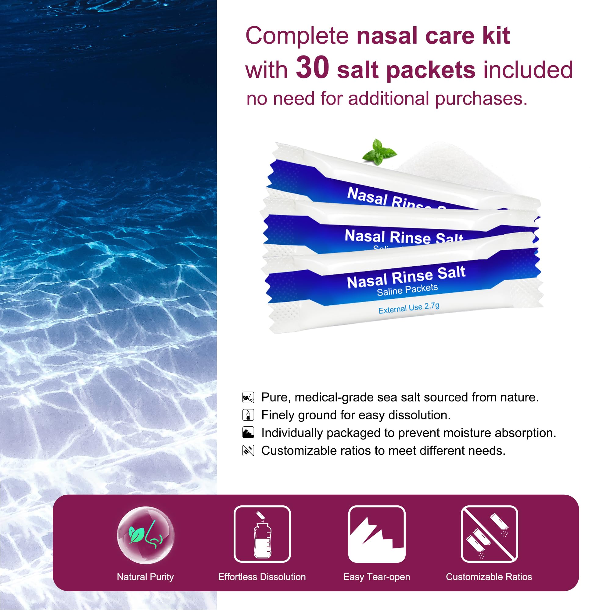 MAOEVER Neti Pot uso fácil con flujo por gravedad para irrigación nasal sin esfuerzo.