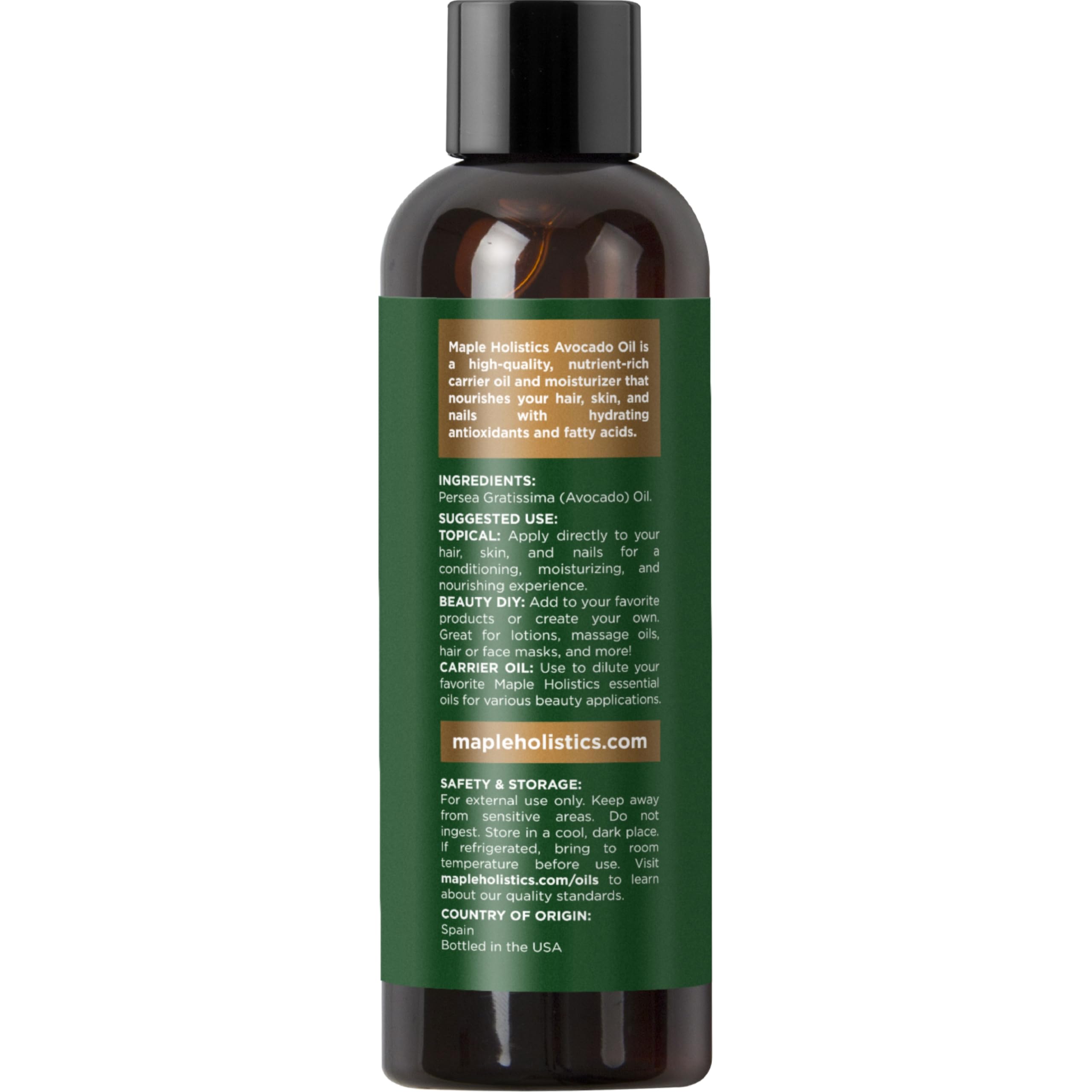 Maple Holistics Aceite de Aguacate para piel, hidratación profunda