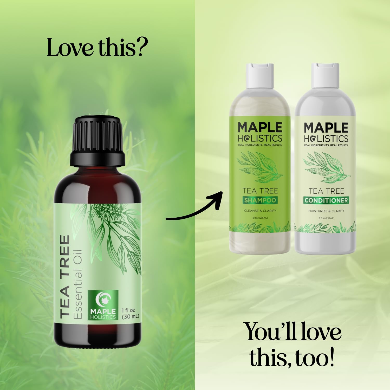 Maple Holistics Cabello sano con aceite de árbol de té diluido para brillo.