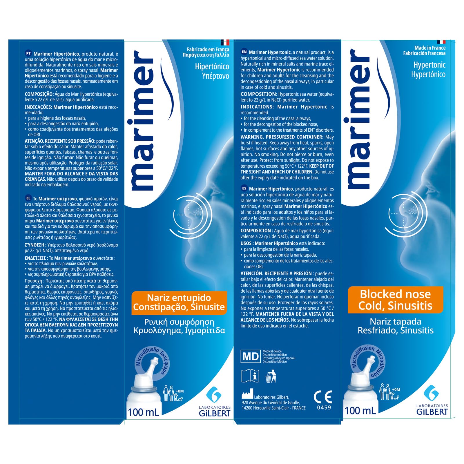 Marimer spray nasal con agua de mar filtrada para limpieza nasal suave y natural.